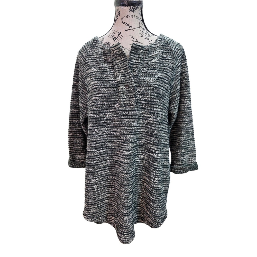 RO&DE Textured Marled Knit Tunic Top Size M Made in USA Green Henley Lagenlook